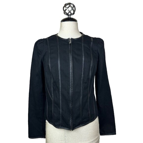 Lauren Ralph Lauren Jackets & Blazers - Ralph Lauren Jeans Black Denim Jacket Womens Sz 8 Faux Leather Trim Zip Unlined